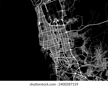 Vector city map of Jeddah in Brazil with white roads isolated on a black background.