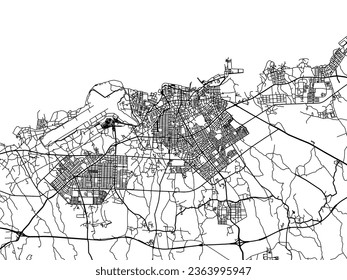 Stadtplan von Jeju City in Südkorea mit schwarzen Straßen einzeln auf weißem Hintergrund.