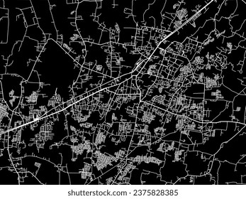 Vector city map of Jember in Indonesia with white roads isolated on a black background.