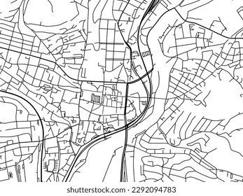 Vector city map of Jena Zentrum in the Germany with black roads isolated on a white background.