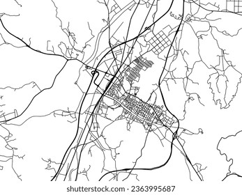 Vector city map of Jeongeup in the South Korea with black roads isolated on a white background.