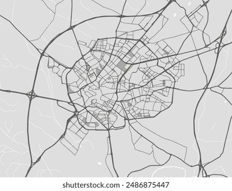 Vector city map of Jerez de la Frontera in Spain with black roads isolated on a grey background.