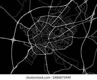 Vector city map of Jerez de la Frontera in Spain with white roads isolated on a black background.