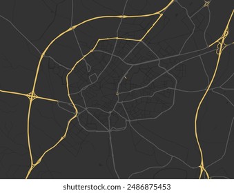 Vector city map of Jerez de la Frontera in Spain with yellow roads isolated on a brown background.