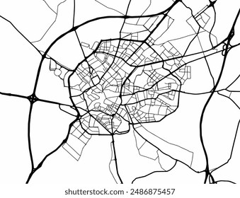 Vector city map of Jerez de la Frontera in Spain with black roads isolated on a white background.