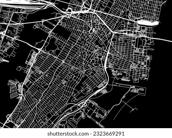 Vector city map of Jersey City New Jersey in the United States of America with white roads isolated on a black background.