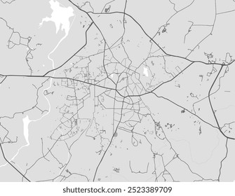 Vector city map of Jhansi in the Republic of India with black roads isolated on a grey background.