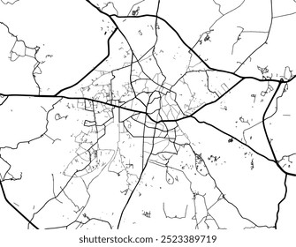 Vector city map of Jhansi in the Republic of India with black roads isolated on a white background.