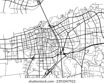 Vector city map of Jiangyin in the People's Republic of China (PRC) with black roads isolated on a white background.