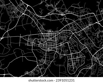 Vector city map of Jieyang in People's Republic of China (PRC) with white roads isolated on a black background.