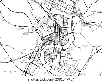 Vector city map of Jilin in the People's Republic of China (PRC) with black roads isolated on a white background.