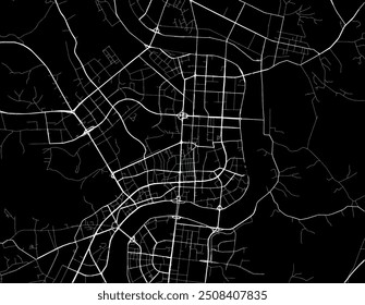 Vector city map of Jilin in the People's Republic of China with white roads isolated on a black background.