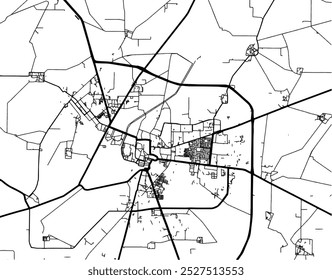 Vector city map of Jind in the Republic of India with black roads isolated on a white background.