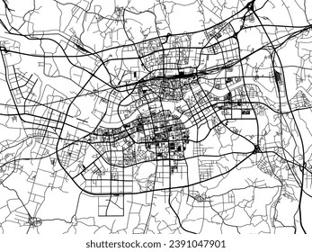 Vector city map of Jinhua in the People's Republic of China (PRC) with black roads isolated on a white background.