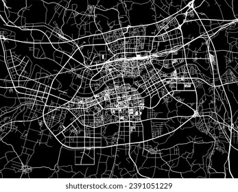 Vector city map of Jinhua in People's Republic of China (PRC) with white roads isolated on a black background.