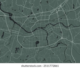 Vector city map of Jinhua in the People's Republic of China with white roads isolated on a green background.