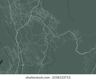 Vector city map of Jiutepec in Mexico with white roads isolated on a green background.