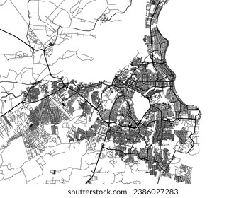 Vector city map of Joao Pessoa in Brazil with black roads isolated on a white background.