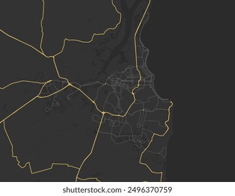 Vector city map of Joao Pessoa in Brazil with yellow roads isolated on a brown background.