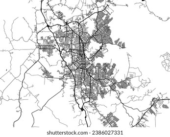 Vector city map of Joinville in Brazil with black roads isolated on a white background.