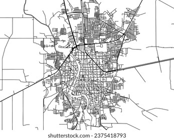 Vector city map of Juchitan de Zaragoza in Mexico with black roads isolated on a white background.