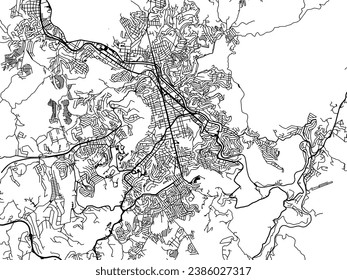 Vector city map of Juiz de Fora in Brazil with black roads isolated on a white background.