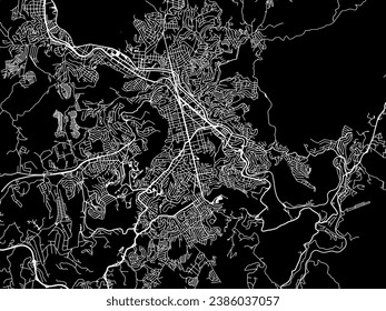 Vector city map of Juiz de Fora in Brazil with white roads isolated on a black background.