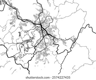 Vector city map of Juiz de Fora in Brazil with black roads isolated on a white background.