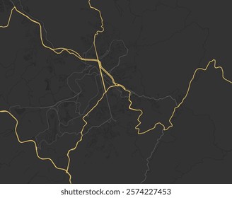 Vector city map of Juiz de Fora in Brazil with yellow roads isolated on a brown background.