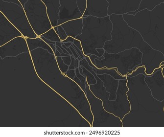 Vector city map of Jundiai in Brazil with yellow roads isolated on a brown background