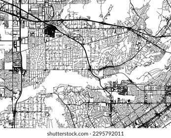 Vector city map of Jurupa Valley California in the United States of America with black roads isolated on a white background.