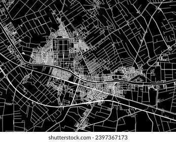Vector city map of Kafr ad Dawwar in Egypt with white roads isolated on a black background.