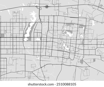 Vector city map of Kaifeng in the People's Republic of China with black roads isolated on a grey background.