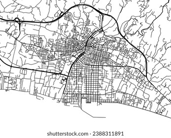 Vector city map of Kalamata in Greece with black roads isolated on a white background.