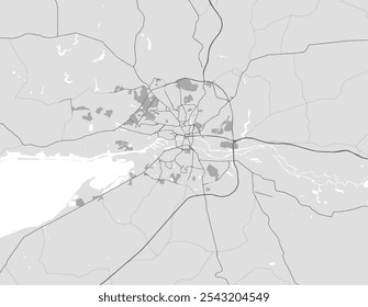 Vector city map of Kaliningrad in the Russian Federation with black roads isolated on a grey background.