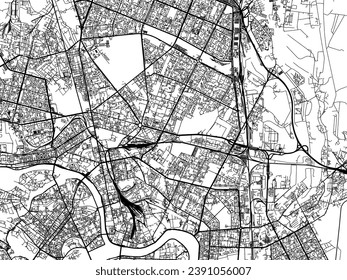 Vector city map of Kalininskiy in the Russian Federation with black roads isolated on a white background.