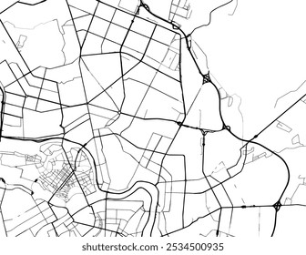 Vector city map of Kalininskiy in the Russian Federation with black roads isolated on a white background.
