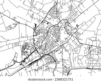 Vector city map of Kalisz in Poland with black roads isolated on a white background.