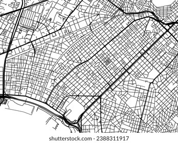 Mapa vectorial de Kallithea en Grecia con carreteras negras aisladas en un fondo blanco.