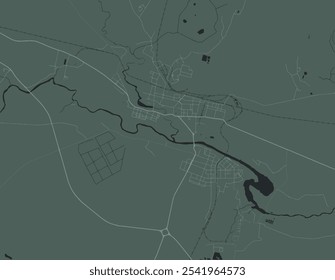 Vector city map of Kamensk-Uralskiy in the Russian Federation with white roads isolated on a green background.