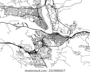 Stadtplan von Kamloops British Columbia in Kanada mit schwarzen Straßen einzeln auf weißem Hintergrund.