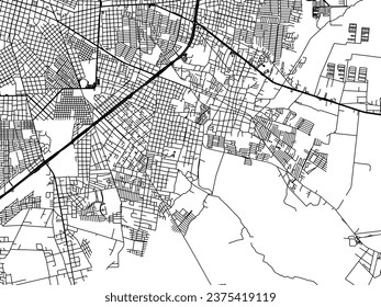 Vector city map of Kanasin in Mexico with black roads isolated on a white background.