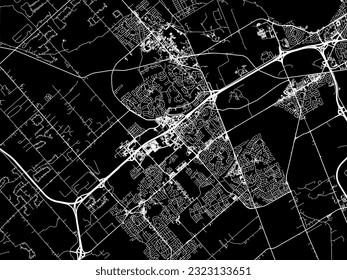 Vector city map of Kanata Ontario in Canada with white roads isolated on a black background.