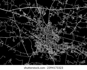 Mapa de la ciudad vector de Kanchipuram en la República de India con carreteras blancas aisladas en un fondo negro.