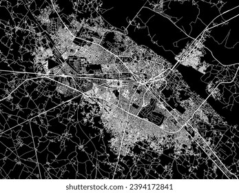 Vector city map of Kanpur in the Republic of India with white roads isolated on a black background.