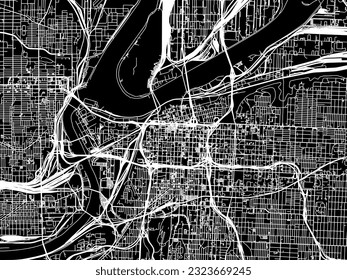 Vector city map of Kansas City Center Kansas in the United States of America with white roads isolated on a black background.