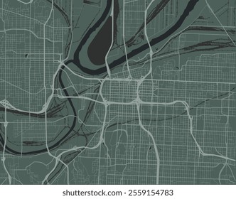 Vector city map of Kansas City Center Kansas in the United States of America with white roads isolated on a green background.