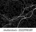 Vector city map of Kapfenberg in Austria with white roads isolated on a black background.