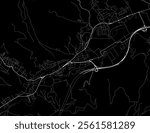 Vector city map of Kapfenberg in Austria with white roads isolated on a black background.