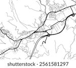 Vector city map of Kapfenberg in Austria with black roads isolated on a white background.